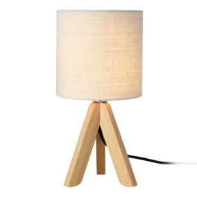 Lampe De Bureau Trépied E14 Bois Lin Hauteur 37.5 Cm Beige Bois Naturel lux.pro