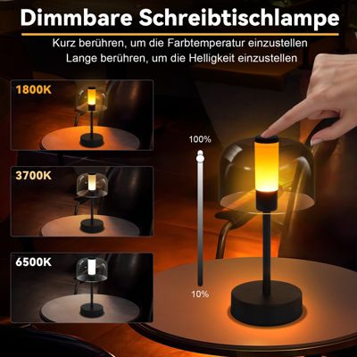 Lampe de chevet nettlife à led à piles et intensité variable - lampe de table sans fil rechargeable usb-c 1800k-6500k noire