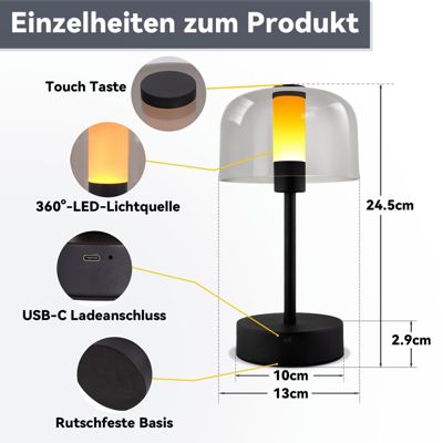 Lampe de chevet nettlife à led à piles et intensité variable - lampe de table sans fil rechargeable usb-c 1800k-6500k noire