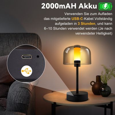 Lampe de chevet nettlife à led à piles et intensité variable - lampe de table sans fil rechargeable usb-c 1800k-6500k noire