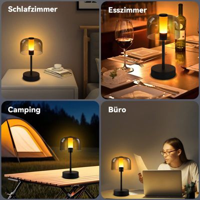 Lampe de chevet nettlife à led à piles et intensité variable - lampe de table sans fil rechargeable usb-c 1800k-6500k noire
