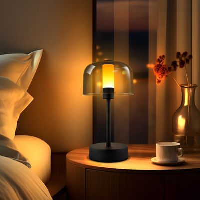 Lampe de chevet nettlife à led à piles et intensité variable - lampe de table sans fil rechargeable usb-c 1800k-6500k noire