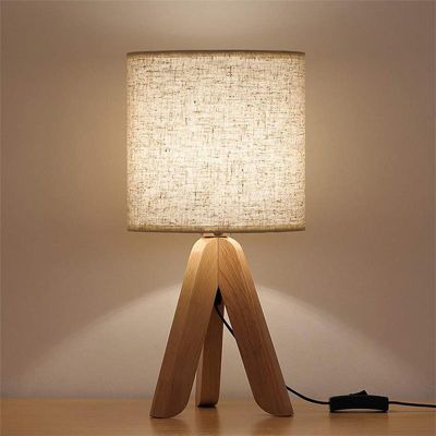 Lampe de chevetLot de 1 Lampe de Table en Bois Lampes de Chevet en Lin E27 Trépied Vintage pour Chambre à Coucher Salon Hotêl