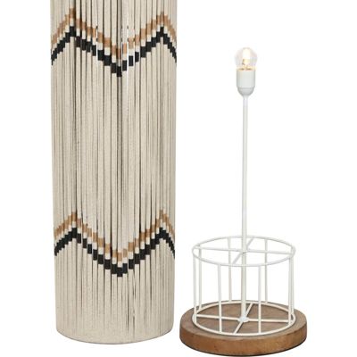 Lampe de sol en raphia tressé naturel style urbain élégant 25 x 25 x 125 cm Beige naturel et détails bois clair