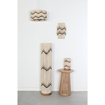 Lampe de sol en raphia tressé naturel style urbain élégant 25 x 25 x 125 cm Beige naturel et détails bois clair
