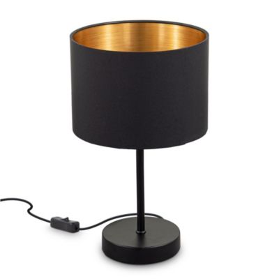 Lampe de table 1 lumière - Métal et tissu - Abat-jour noir intérieur doré - Avec interrupteur - IP20 - B.K.Licht