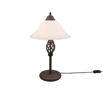 Lampe de table 2xE14 max 40W, Métal rouille & Verre blanc, Interrupteur à cordon - Trio - Rustica