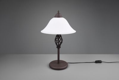 Lampe de table 2xE14 max 40W, Métal rouille & Verre blanc, Interrupteur à cordon - Trio - Rustica