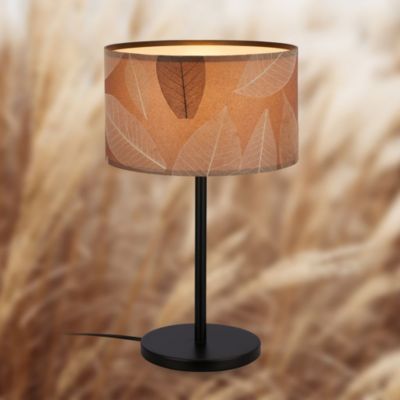 Lampe de table - avec abat-jour décor feuilles - IP20 - D.250x425mm - E27 max. 10W - noir et café - Briloner