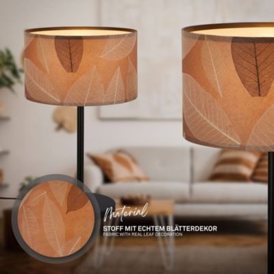 Lampe de table - avec abat-jour décor feuilles - IP20 - D.250x425mm - E27 max. 10W - noir et café - Briloner