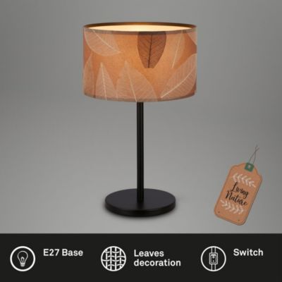 Lampe de table - avec abat-jour décor feuilles - IP20 - D.250x425mm - E27 max. 10W - noir et café - Briloner