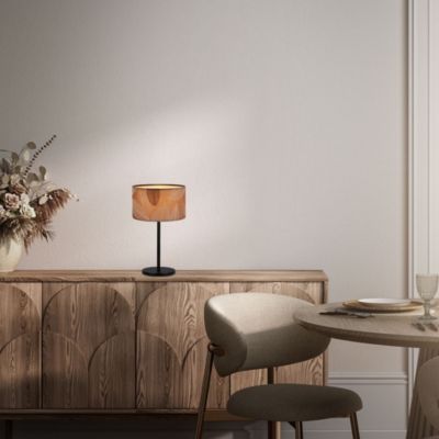 Lampe de table - avec abat-jour décor feuilles - IP20 - D.250x425mm - E27 max. 10W - noir et café - Briloner
