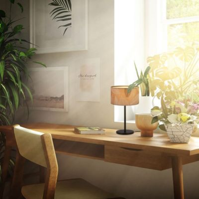 Lampe de table - avec abat-jour décor feuilles - IP20 - D.250x425mm - E27 max. 10W - noir et café - Briloner