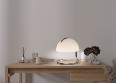 Lampe de table 'BURANO' blanc, hauteur environ 25 cm, D: 23,5 cm, en métal chromé et verre noir, E27.