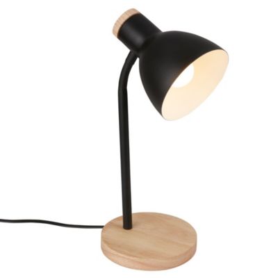 Lampe de table design IP20 D.140 mm Noir et Bois E14 max 10W Interrupteur sur câble Briloner