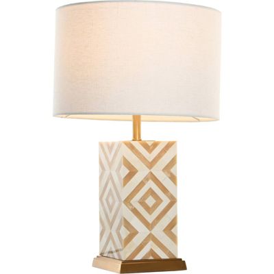Lampe de table design laiton et os tons doré beige blanc 36 x 36 x 56 cm Beige doré blanc élégant