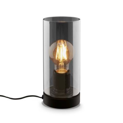 Lampe de table E27 100x240mm ronde max 10W lumière blanche chaude interrupteur câble verre fumé noire lampe déco