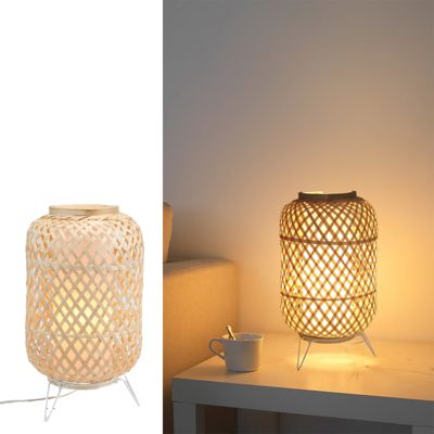 Lampe de Table en Osier E27  Style Vintage et Chaleureux avec Abatjour Fait Main et Diffuseur en Polycarbonate Transpare