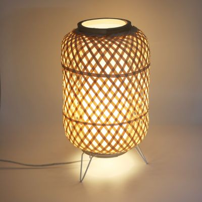 Lampe de Table en Osier E27  Style Vintage et Chaleureux avec Abatjour Fait Main et Diffuseur en Polycarbonate Transpare