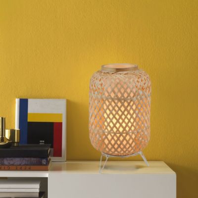 Lampe de Table en Osier E27  Style Vintage et Chaleureux avec Abatjour Fait Main et Diffuseur en Polycarbonate Transpare