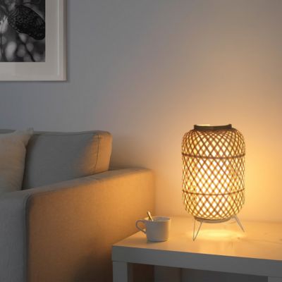 Lampe de Table en Osier E27  Style Vintage et Chaleureux avec Abatjour Fait Main et Diffuseur en Polycarbonate Transpare