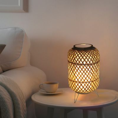 Lampe de Table en Osier E27  Style Vintage et Chaleureux avec Abatjour Fait Main et Diffuseur en Polycarbonate Transpare