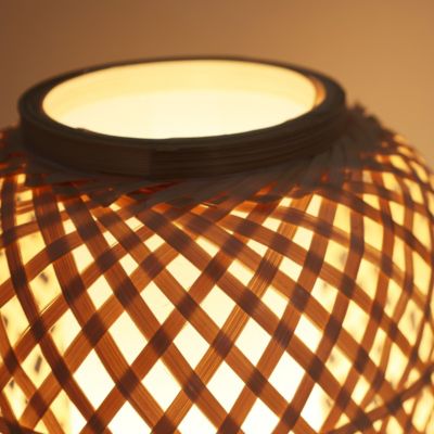 Lampe de Table en Osier E27  Style Vintage et Chaleureux avec Abatjour Fait Main et Diffuseur en Polycarbonate Transpare