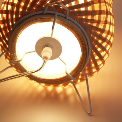 Lampe de Table en Osier E27  Style Vintage et Chaleureux avec Abatjour Fait Main et Diffuseur en Polycarbonate Transpare