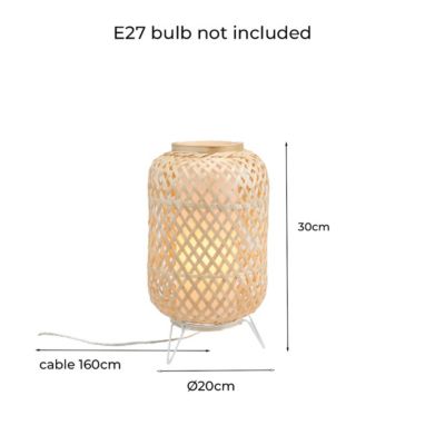 Lampe de Table en Osier E27  Style Vintage et Chaleureux avec Abatjour Fait Main et Diffuseur en Polycarbonate Transpare