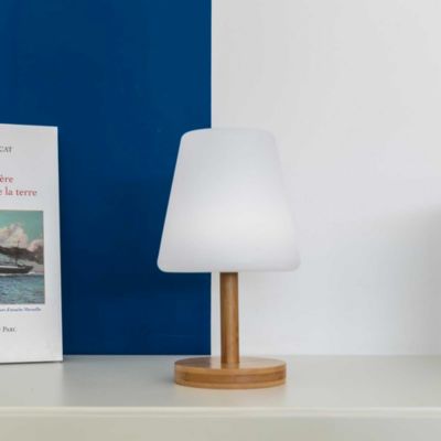 Lampe de table extérieur LED intégrée dimmable 1W Standy Lumisky bois mat L.16 x H. 25 x P.15.8 x ø 16 cm