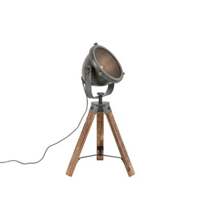 Lampadaire, Lampe trépied - Acier, Bois