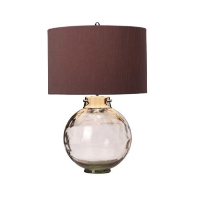 Lampe de table Kara, fumée, abat-jour en fausse soie