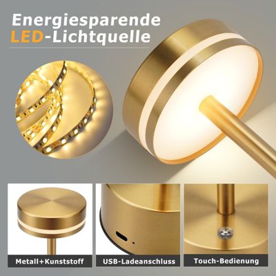 Lampe De Table Sans Fil LED Tactile Rechargeable Métal Rond
