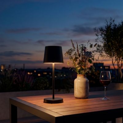 Lampe de table LED rechargeable - IP44 - avec batterie 24h - Touch dimmer 3 niveaux - USB - Noir - 3.000K - Briloner
