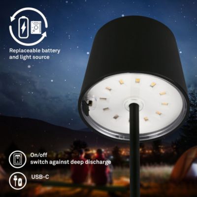 Lampe de table LED rechargeable - IP44 - avec batterie 24h - Touch dimmer 3 niveaux - USB - Noir - 3.000K - Briloner
