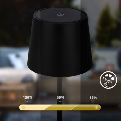 Lampe de table LED rechargeable - IP44 - avec batterie 24h - Touch dimmer 3 niveaux - USB - Noir - 3.000K - Briloner