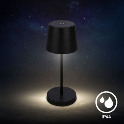 Lampe de table LED rechargeable - IP44 - avec batterie 24h - Touch dimmer 3 niveaux - USB - Noir - 3.000K - Briloner