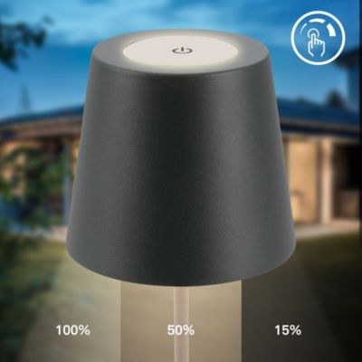 Lampe de table LED sans fil - rechargeable - dimmer tactile 3 niveaux - 2,5W 200lm - 2700K - IP44 - anthracite - B.K.Licht
