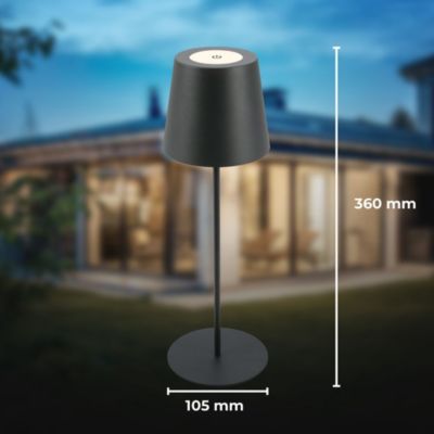 Lampe de table LED sans fil - rechargeable - dimmer tactile 3 niveaux - 2,5W 200lm - 2700K - IP44 - anthracite - B.K.Licht