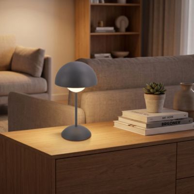Lampe de table LED sans fil  rechargeable  IP44  D.160 mm  Anthracite  dimmable tactile en continu avec mémoire  Briloner
