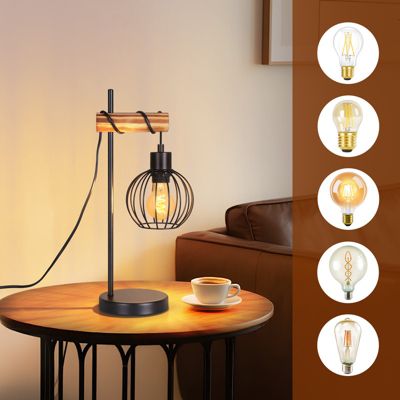 Lampe de table nettlife vintage salon lampe de chevet e27 : lampe de table rétro 1 lumière au design métal noir  - sans ampoule
