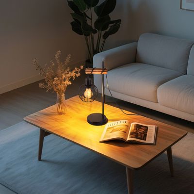 Lampe de table nettlife vintage salon lampe de chevet e27 : lampe de table rétro 1 lumière au design métal noir  - sans ampoule