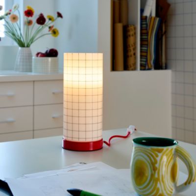 Lampe déco à poser Sodeco rouge et blanc H.25 x Ø11,5 cm