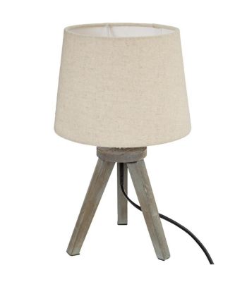 Lampe en Bois brossé et Abat-jour Beige Lin H 31 cm