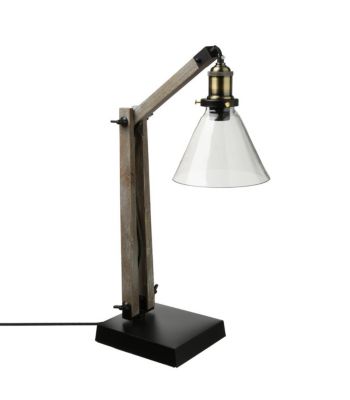 Lampe en Bois et Métal & Abat-jour en Verre H 59 cm