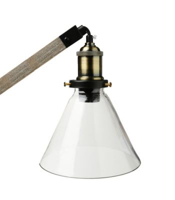 Lampe en Bois et Métal & Abat-jour en Verre H 59 cm