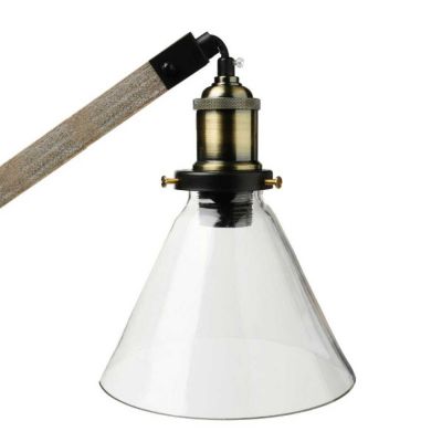 Lampe en Bois et Métal & Abat-jour en Verre H 59 cm