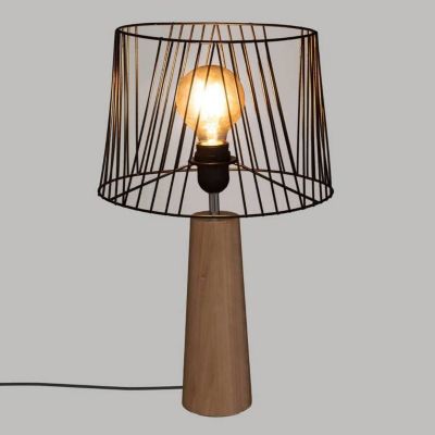 Lampe en bois et métal - Atmosphera - Joe - Naturel - Beige - D. 28 x H. 46 cm