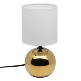 Lampe en Céramique Pied Boule Doré  Abat-jour Blanc