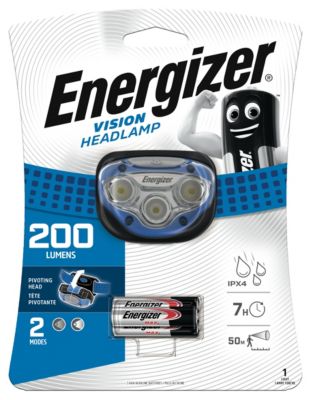 Lampe frontale LED Energizer 200 lumens 1FENVISION80 autonomie 7h fonctionne avec 3 piles AAA (LR03)